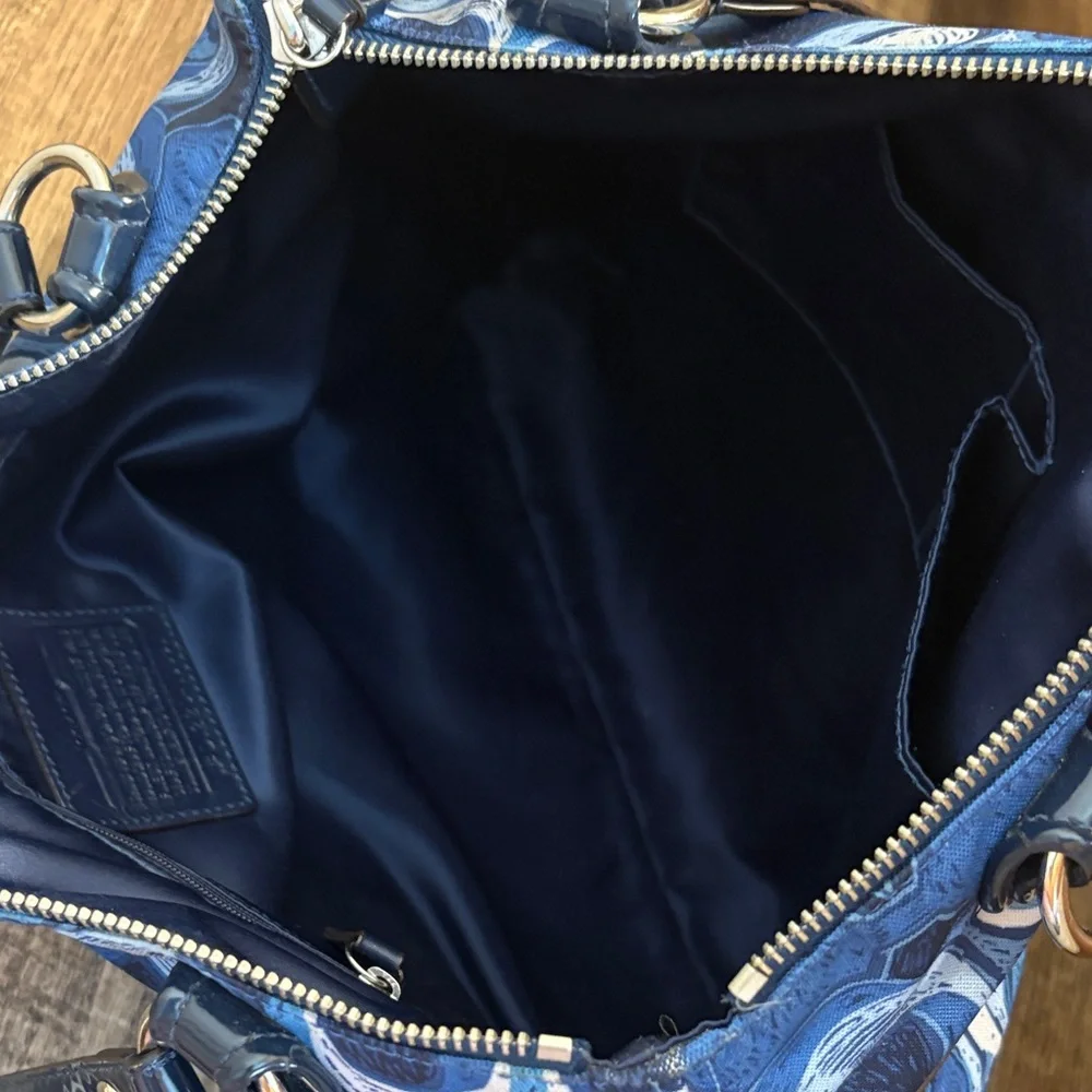 Coach Blue Poppy Glam Patterned Tote with Patent Trim - Picture 4 of 4